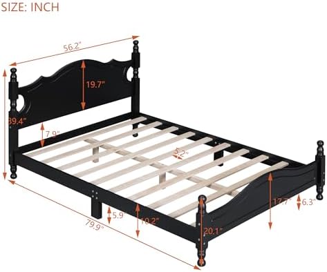 Merax Vintage Wood Platform Bed Frame with Cruved Headboard,Full, Black