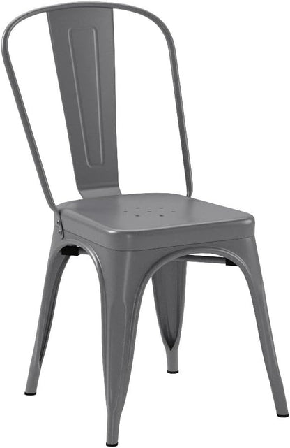 Amazon Basics Metal Dining Chairs, Easy to Assemble, Indoor/Outdoor, Stackable, 330-Pound Capacity, Dark Gray, 4-Pack, 20.1 x 17.1 x 33.5 inches