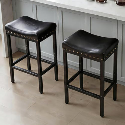 Forteek 25.5'' Bar Stools Set of 2, Counter Height Barstools with Nailhead