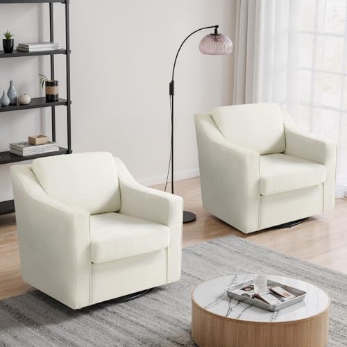 Swivel Accent Chairs Set of 2, Chenille Armchair with Lumbar, Beige