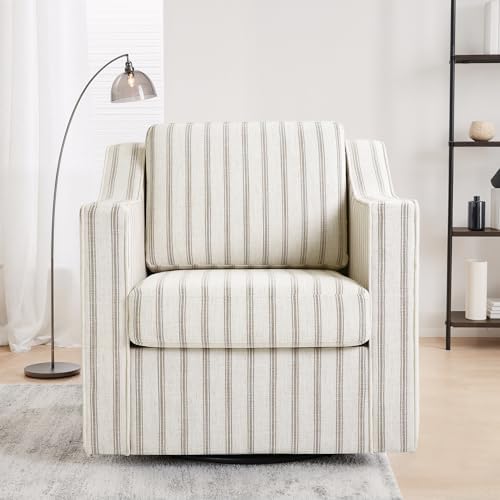 Swivel Accent Chair, Pinstripe Armchair in Fabric, Light Brown