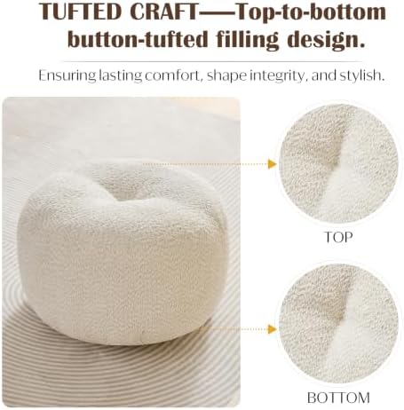 Round Ottoman,Chenille Pouf Foot Rest,Beige,20x15 in