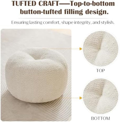 Round Ottoman,Chenille Pouf Foot Rest,Beige,20x15 in