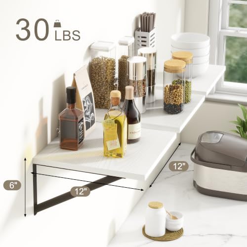 White Floating Shelves Set of 3, 12"W x 12"D Wall Shelf with Bracket