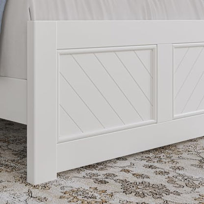 AFI, Berkshire Twin XL Solid Wood Low Profile Platform Bed with Matching Footboard, White