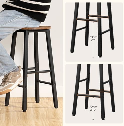 HOOBRO Bar Stools, Barstools Set of 4,Counter Height Barstools, 24.8" Bar Stools for Kitchen Island, Industrial Bar Chairs, for Dining Room, Kitchen, Bar, Rustic Brown and Black BF07BYP401G1