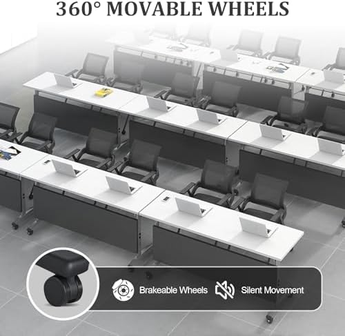 Folding Conference Table Modern Large Mobile Meeting Table Rolling Conference Room Tables with Wheels Seminar Tables for Office Training Classroom (4, Deep Grey, 63" D X 19.7" W X 29.5" H)