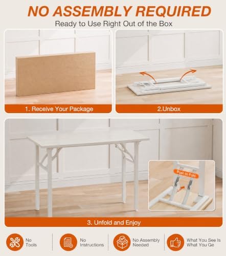 XBurmo Folding Desk Foldable Table, No Assembly 43.3" Foldable Desk Space-Saving Workstation for Small Space, Computer Table, Flat Storage for Home Office, Bedroom, Dorm, Study Room, White Ash