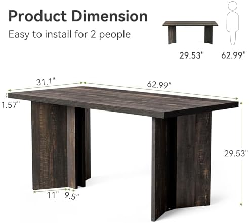 LITTLE TREE Wooden Dining Table Set for 6, 63-Inch Rectangle Kitchen Table, Modern Dinner Table for Home Dining Room, Kitchen Room,Dark Grey