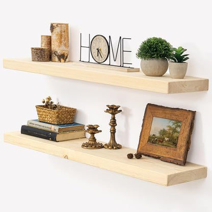 Marsmiles Natural Wood Floating Shelves, 36'' x 7.7'' x 1.6'', Set of 2