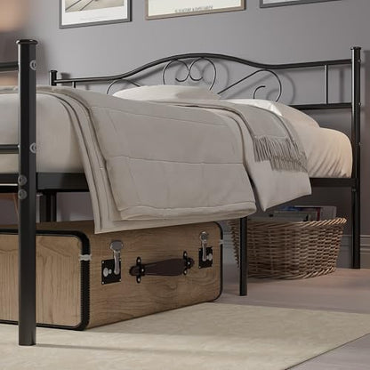 VECELO Queen Size Metal Platform Bed Frame with Headboard and Footboard, Heavy Duty Mattress Foundation with Steel Slats Support, No Box Spring Needed, Black