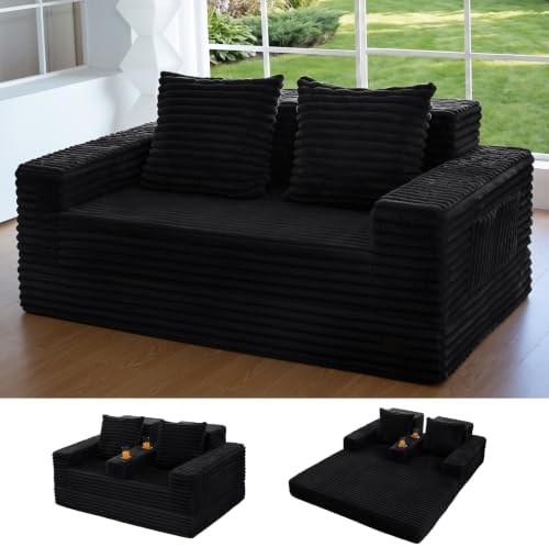 MAXYOYO Sofa Bed, 64-Inch Boneless Loveseat with 2 Cup Holders