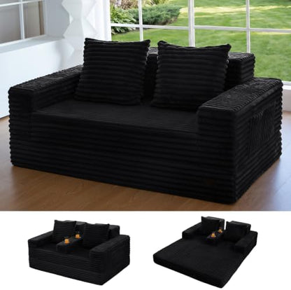 MAXYOYO Sofa Bed, 64-Inch Boneless Loveseat with 2 Cup Holders