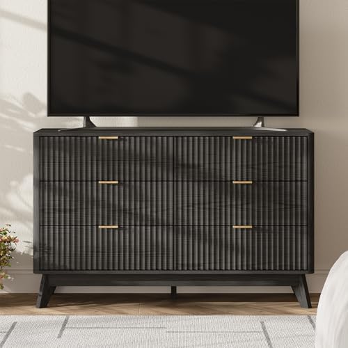 47" Wide Fluted 6 Drawers Dresser for Bedroom,with Curved Edge,Balck