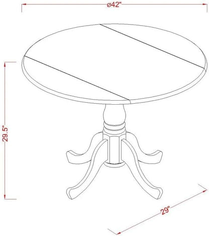 East West Furniture DLT-BLK-TP Dublin Modern Kitchen Table - a Round Dining Table Top with Dropleaf & Pedestal Base, 42x42 Inch, Black