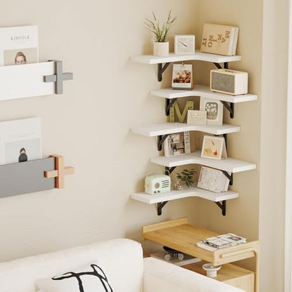 Fixwal Conner Shelves Wall Mounted for Decor, White Set of 5