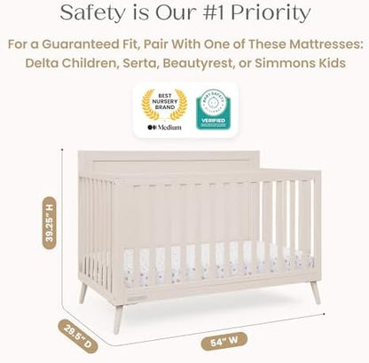 Delta Children Lola 6-in-1 Convertible Crib - Converts from Baby Crib to Toddler Bed, Daybed, Sofa Bed and Full-Size Bed with and Without Footboard, Fits Standard Full-Size Crib Mattress, Soft Beige