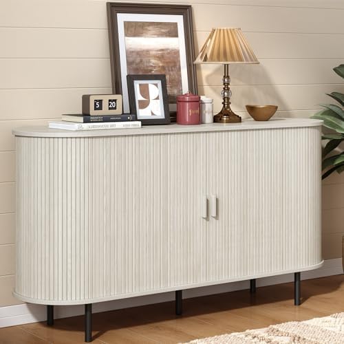ONBRILL 55" Sideboard Buffet Cabinet with Sliding Door, Natural White