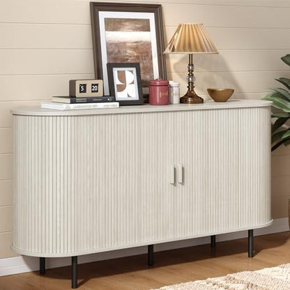 ONBRILL 55" Sideboard Buffet Cabinet with Sliding Door, Natural White