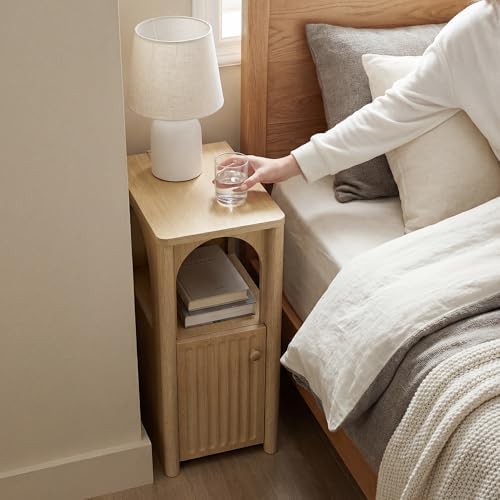 Narrow Nightstand Set of 2 with Charging Station Slim Bedside Table