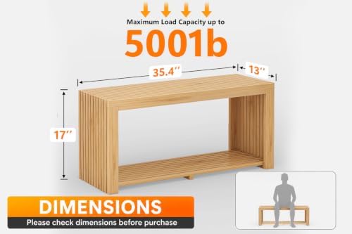 Bamboo Bench with Shelf, 35'' Entryway Bench Seat, Natural