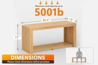 Bamboo Bench with Shelf, 35'' Entryway Bench Seat, Natural