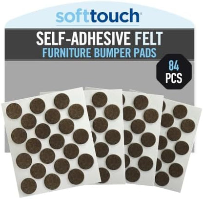 SoftTouch 3/8" Round Mini Self-Stick Furniture Slider Felt Pads for Hard Surfaces, Noise-Reducing Adhesive Furniture Moving Pads for Beds, Sofas, Dressers, 84-Count, Brown