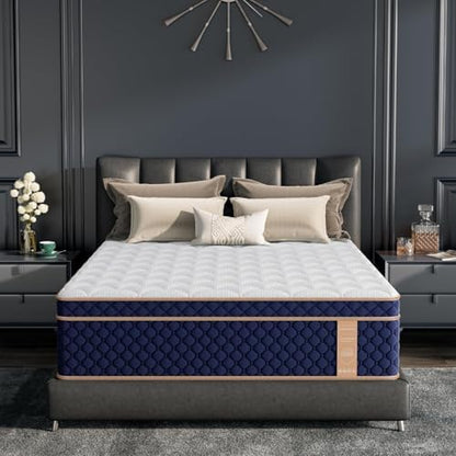 14 Inch King Mattress, Hybrid Mattresses in a Box with Gel Memory Foam, Pressure Relief & Medium Firm for Back & Side Sleepers, CertiPUR-US Certified, Fiberglass-Free, 365-Night Trial