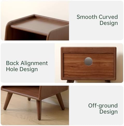 Solid Wood Nightstand, Mid Century Modern Night Stand, Wood Side Table, Small Bedside Table with Open Shelf, Low Nightstand, Short Nightstands for Bedroom(Walnut, 15.75" H)