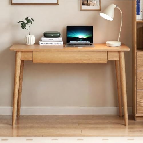 100% Solid Wood Home Office Desk, Oak Wood Writing Desk, Modern Computer Desk with Drawer for Sturdy Home Office Writing 31.49" W Natural Color