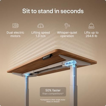Desktronic HomeOne Standing Desk 60x30 — Ergonomic Sit Stand Home Office Desk, Made in Europe, Electric Dual Motor Height Adjustable, USB & USB-C Charging, Wobble-Free, Touchscreen, 3 Memory Presets