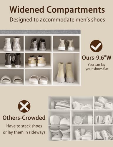 Shoe Storage Bench with Cushion, 15-Cubby Shoe Rack with Seat