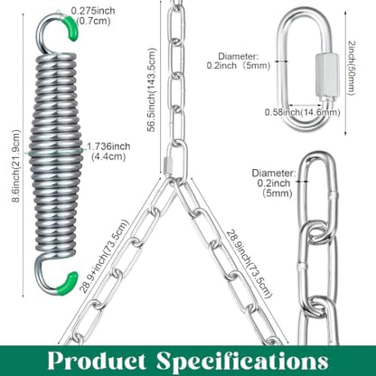 Heavy Duty Porch Swing Hanging Kit with Springs, 1500 Lbs Capacity, up to 7.1ft Length, 2 Pack Zinc‑Plated Swing Springs & Y-Chain for Hammock Chair, Indoor Outdoor Hanging Hardware(Silver)