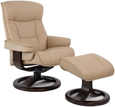 Fjords 775 Bergen Small Recliner and Ottoman Norwegian Ergonomic Scandinavian Lounge Reclining Chair Furniture Nordic Line Genuine Sandel Light Brown Leather Espresso Wood