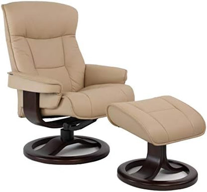 Fjords 775 Bergen Small Recliner and Ottoman Norwegian Ergonomic Scandinavian Lounge Reclining Chair Furniture Nordic Line Genuine Sandel Light Brown Leather Espresso Wood