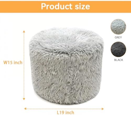 Round Pouf Ottoman Foot Rest, 19"×15" Soft Foam Filled Foot Stool, Lightweight Decorative Pouf for Living Room, Bedroom or Couch, Modern Small Ottoman for Relaxing, Grey