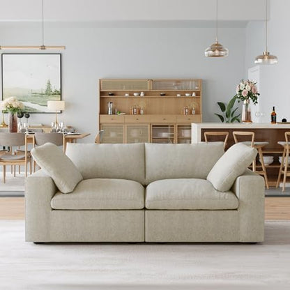 JACH Modular Sectional Cloud Couches for Living Room, Comfy Love Seat Sofas, Thick Cushion, Covers Removable, Modular Sofa, Cloud Couch for Living Room Bedroom Apartment (Khaki)