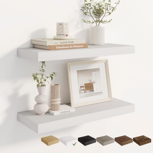 Dreamland 24 Inches Wall Mounted Wood Floating Shelves, White, 2 Pack