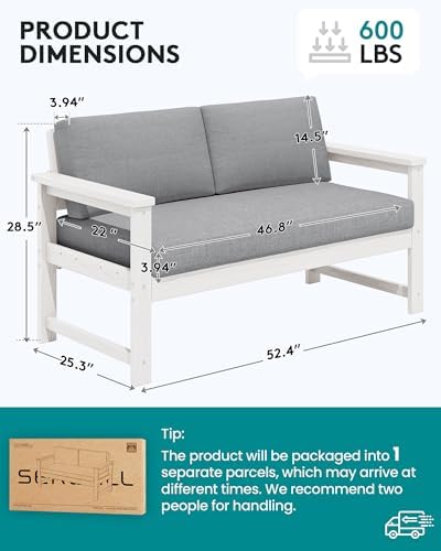 SERWALL HDPE Outdoor Loveseat with Cushion, Outdoor Sectional Furniture Set