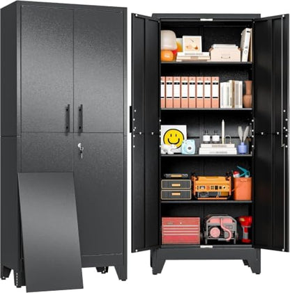 71" Metal Storage Locker Cabinet with Lock and 4 Adjustable Shelves,Steel Lockable Garage Tool Cabinet, File Cabinet,Kitchen Pantry Cabinet for Home,Office,Garage,School,Warehouse Black