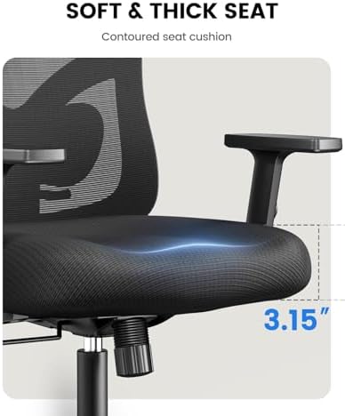 NOBLEWELL Ergonomic Office Chair with Padded Lumbar Support, 2D Headrest, Adjustable Armrests, Upgraded Contoured Seat Cushion, 130° Rocking Tilt, Computer Gaming Chair for Home Office, Pack of 2