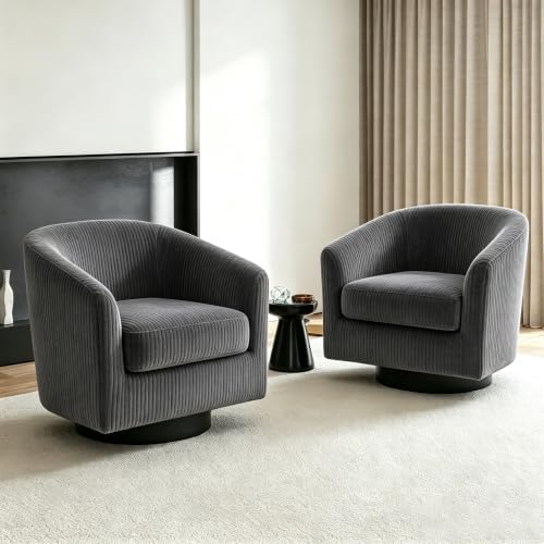 Swivel Barrel Chairs Set of 4, Corduroy Accent Chair, Gray