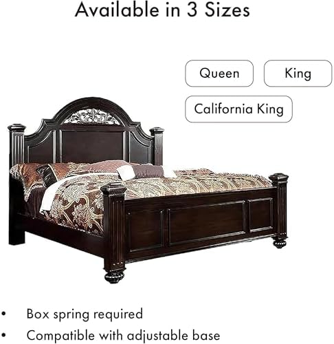 Furniture of America Malierd Transitional Fluted Poster King-Size Panel Bed, Box Spring Required for Bedroom, Guest Room Bed, Dark Walnut Brown