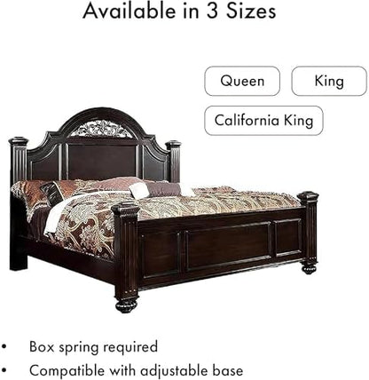 Furniture of America Malierd Transitional Fluted Poster King-Size Panel Bed, Box Spring Required for Bedroom, Guest Room Bed, Dark Walnut Brown
