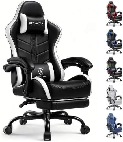 GTPLAYER Gaming Chair for Adults, Computer Chair with Footrest, White