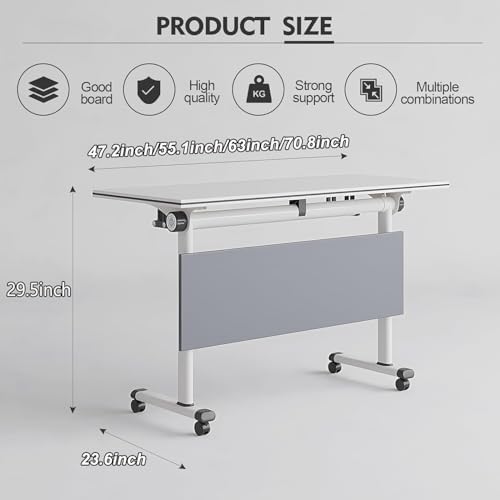 Folding Conference Room Tables, Modular Seminar Conference Table Modern Flip Top Training Meeting Tables, Conference Room Table with Wheels for Home Office Classr, 10 Pack 55.1inch