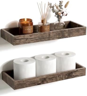 Smoke Gray Floating Shelves with Raised Lip, 15.7 Inch Set of 2