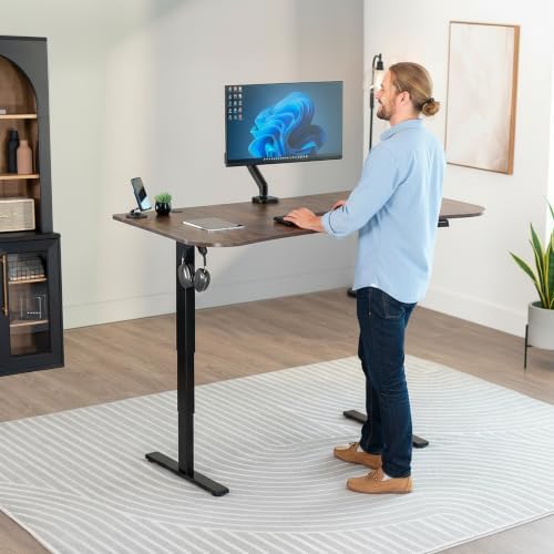 VIVO Electric Standing Desk, Smooth 3-Piece 63" x 32" Vintage Brown Top