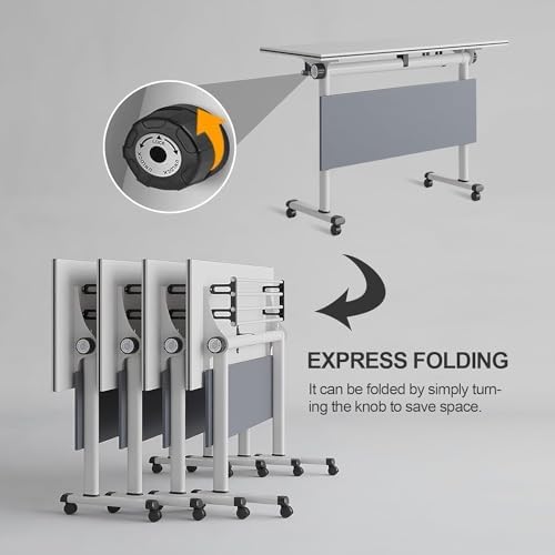 Folding Conference Room Tables, Modular Seminar Conference Table Modern Flip Top Training Meeting Tables, Conference Room Table with Wheels for Home Office Classr, 10 Pack 55.1inch