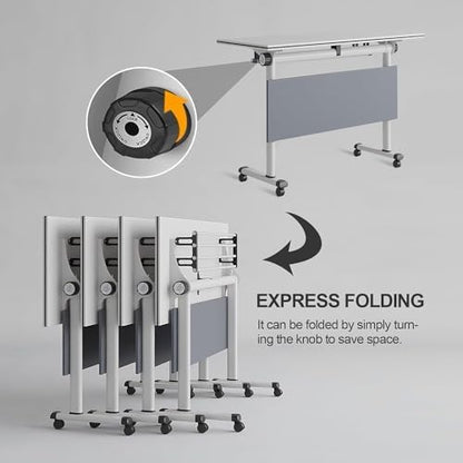 Folding Conference Room Tables, Modular Seminar Conference Table Modern Flip Top Training Meeting Tables, Conference Room Table with Wheels for Home Office Classr, 10 Pack 55.1inch